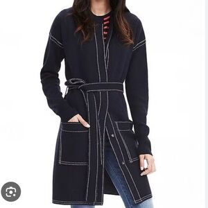 [M]Banana Republic Contrast Stitch Wool Blend Navy Belted SweaterJacket